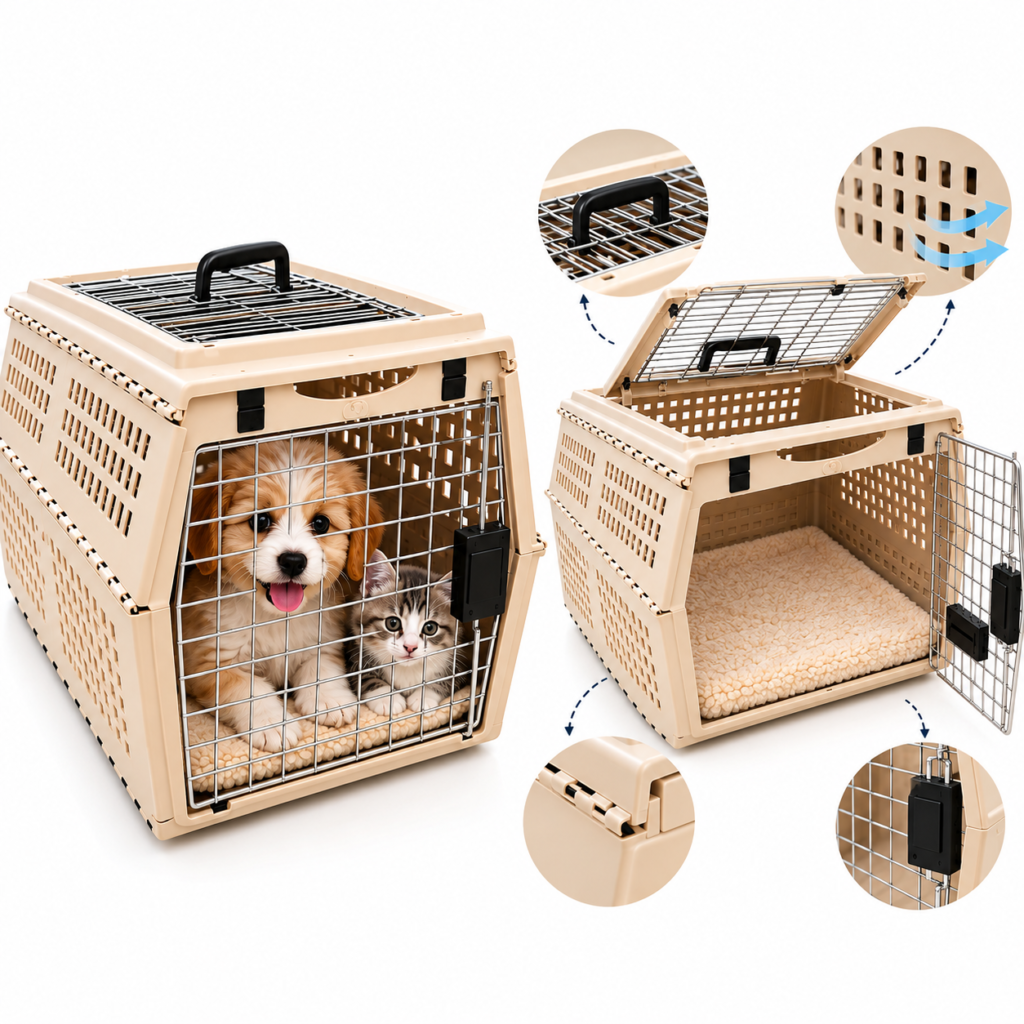 Hard-Shell Pet Carrier 50cm – Ventilated Travel Crate with Metal Doors for Dogs & Cats