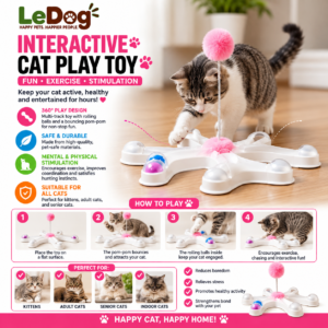 White interactive cat play toy with rolling balls and pink spring-mounted pom-pom.