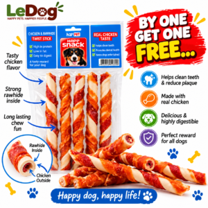 HapPet Happ Snack chicken and rawhide twist stick dog chew treats in multipack.
