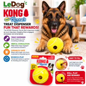 Yellow KONG Rewards Tennis treat dispenser ball for small dogs up to 18 kg.