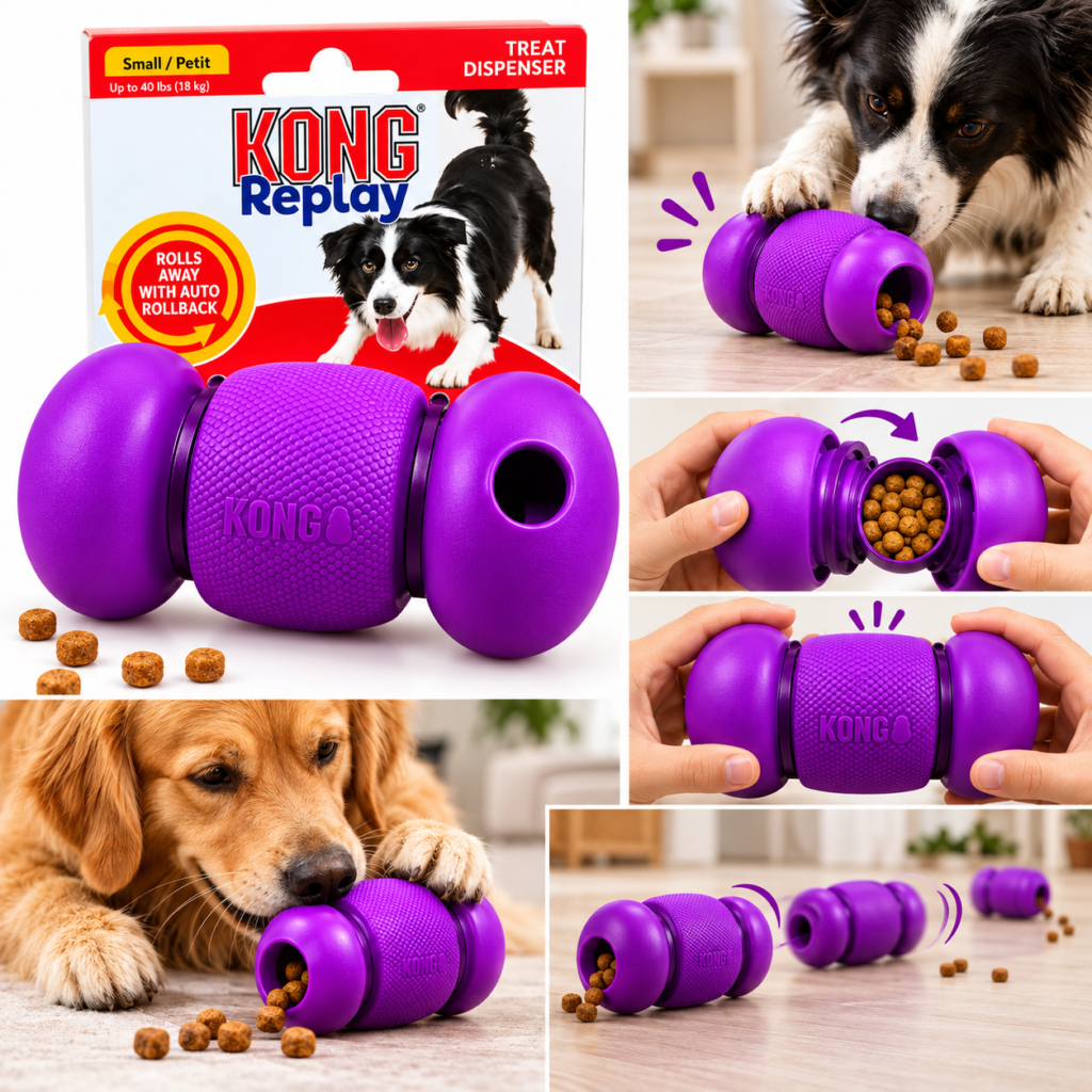 KONG Replay Treat Dispenser – Interactive Rolling Dog Toy Small/Petit