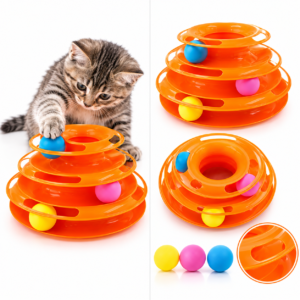 3-Tier Cat Track Ball Toy – Interactive Rolling Ball Activity Toy